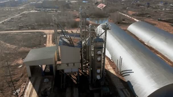 Hangar di stoccaggio del grano, indagine aerea — Video Stock