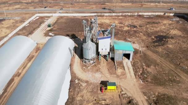 Hangares de armazenagem de grãos, vistoria aérea — Vídeo de Stock