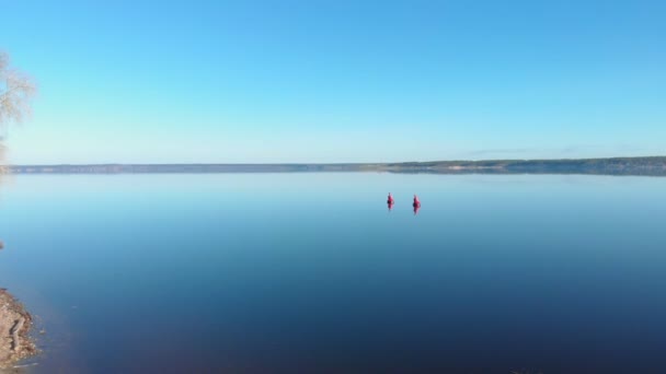Buoys on the river, aerial shooting from the drone — Stock Video