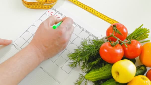 日记健身，健康饮食，健康的生活方式理念，健身饮食 — 图库视频影像