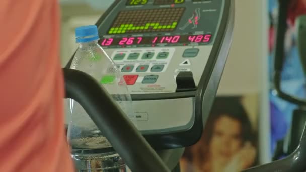 Control panel on modern treadmill in close up — Stock Video