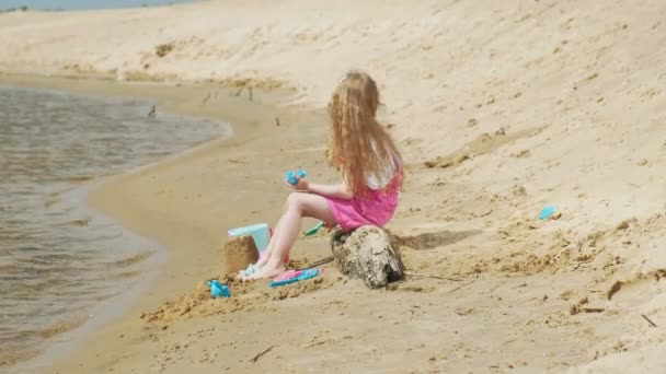 Kinder spielen an einem sonnigen Tag am Strand am Fluss — Stockvideo