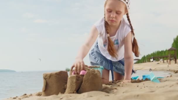 Bambini che giocano sulla spiaggia lungo il fiume in una giornata di sole — Video Stock