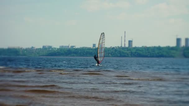 Yaz aylarında nehirde man windsurser — Stok video