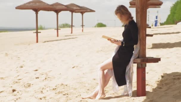 Una giovane donna usa un tablet. Concetto di impresa remota — Video Stock