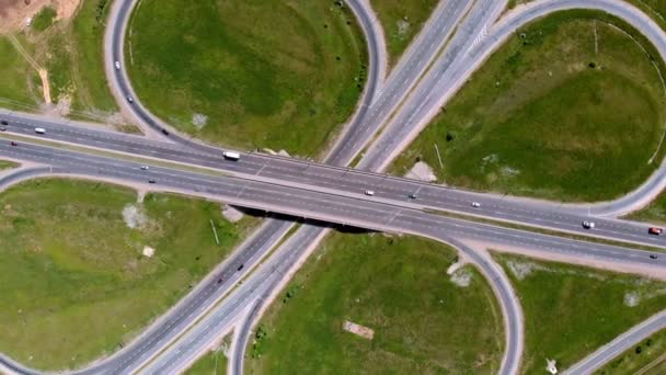 Highway, interchange. Aerial shooting — Stock Video