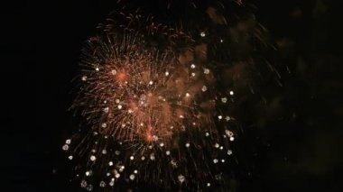 Karanlık gökyüzünde renkli havai fişek, güzel büyük çekim 4k çok