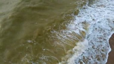 Kauçuk halkalı insanlar denizde dalgalar üzerinde yüzerler. Havadan video