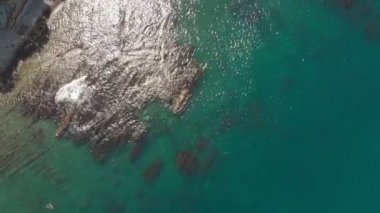 Deniz kıyısında kayalık bir kıyı. Havadan çekim