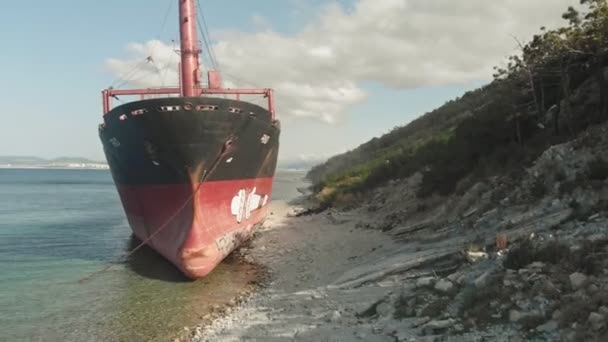 Nave da carico arenata in mare . — Video Stock