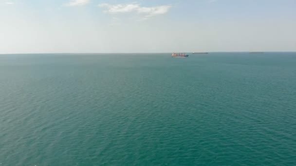 Cargo ship at sea. Aerial shot — Stock Video