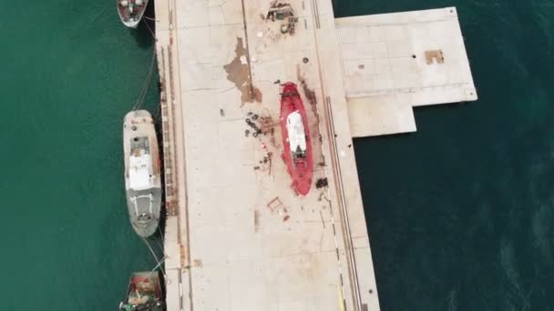 Dock for yachts and ships at sea. Aerial shot — Stock Video