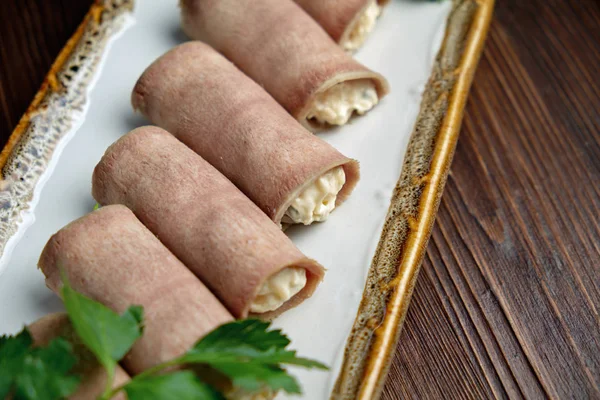 Ham rolls. menu for catering — Stock Photo, Image