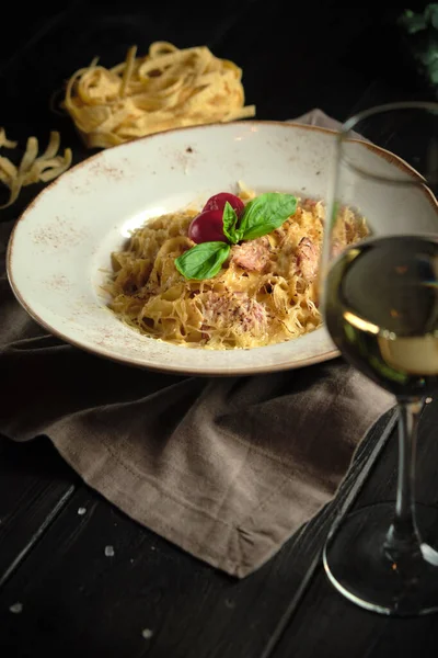 Carbonara pasta . catering menu — Stock Photo, Image