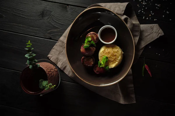 Bułki bekonowe z ziemniakami puree. menu cateringowe Obrazy Stockowe bez tantiem