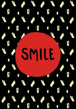 Mürekkep elemanları, daire ve yazı ile çizilmiş tebrik kartı ver. Gülümseme kartı. Poster, davetiyeler ve el ilanları için Tasarla.