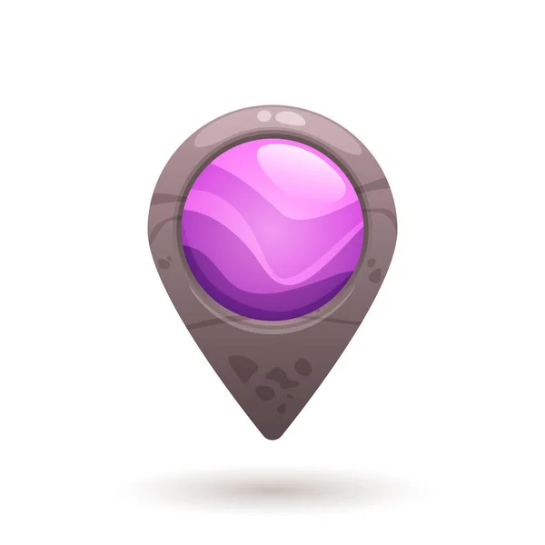 Puntero Mapa Piedra Púrpura Marcador Elemento Dibujos Animados Vectoriales Para — Vector de stock
