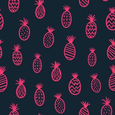 Neon ananas seamless modeli. Şirin elle çizilmiş karalamalar. Vektör şablon tasarım Tekstil, arka planlar, Ambalaj Kağıt, kumaş, duvar kağıdı paketleri.
