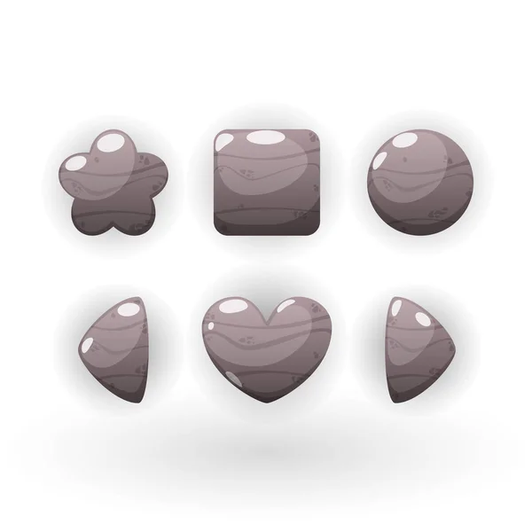 Conjunto Diferentes Formas Piedra Ilustración Botones Brillantes Dibujos Animados Vector — Vector de stock