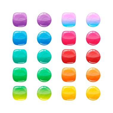 Renkli yuvarlak kare ve dairesel parlak düğmeler ayarlandı.