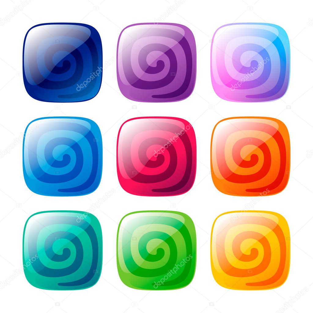 Colorful rounded square and circle glossy buttons set.