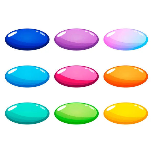 Set of nine colorful ellipse, oval glossy buttons. — Stock Vector