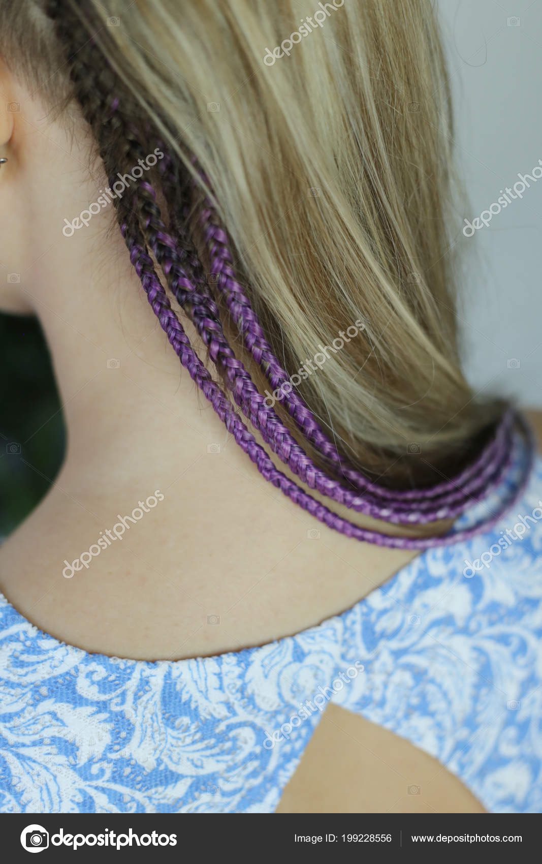 Thin Pigtails Peep Out Hair Girls Purple Brai Stock Photo