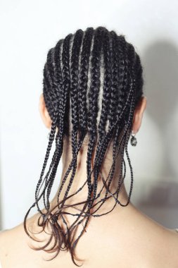 Saç örgülü pigtails, kızın kafası, sarı saçlı, t Close-up