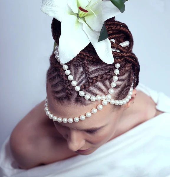 Dívka Africké Copánky Exotické Účes Detail Bílém Pozadí Kresby Textury — Stock fotografie