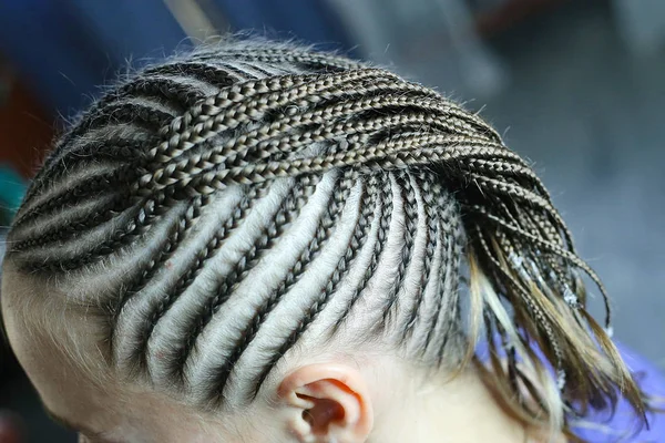 Baş Kanekal Olmadan Onların Saç Ince Afrika Pigtails — Stok fotoğraf