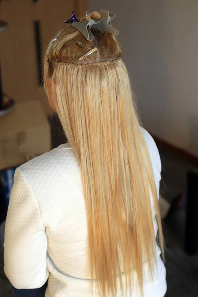 Extensions Cheveux Couture Ferme Hollywood Accumulation Avec Queue Cochon — Photo
