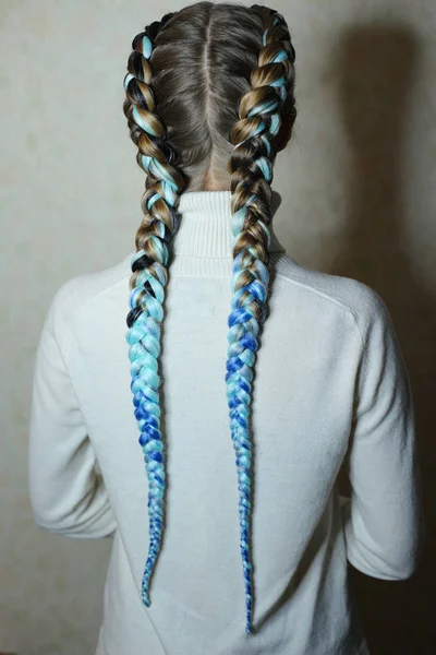 Due Spighette Capelli Colorati Trecce Pugilato Lavoro Primo Piano Una — Foto Stock