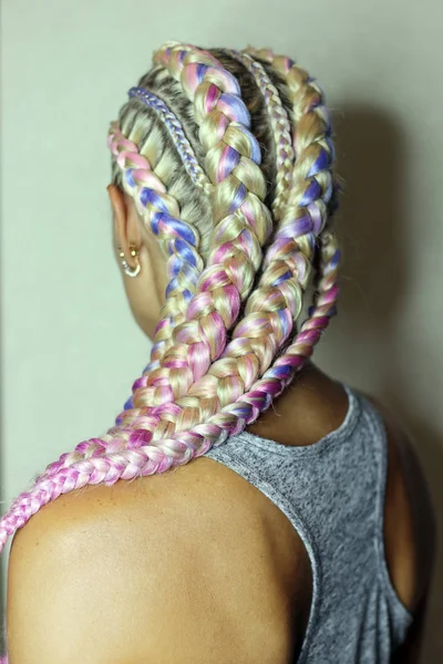 Thick Boxer Braids Blonde Braided Pink Kanekalon Very Bea — Stock Photo, Image