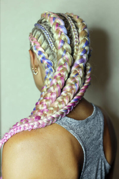 thick boxer braids, blonde braided with pink kanekalon, very bea