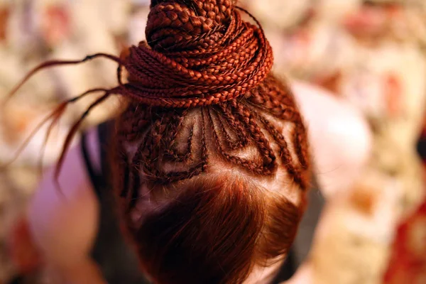 Kobiece Warkocze Afrykańskim Stylu Rysunków Rude Włosy Zebrania — Zdjęcie stockowe
