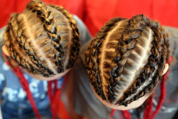 Dos Cabezas Trenzadas Cerca Trenzas — Foto de Stock