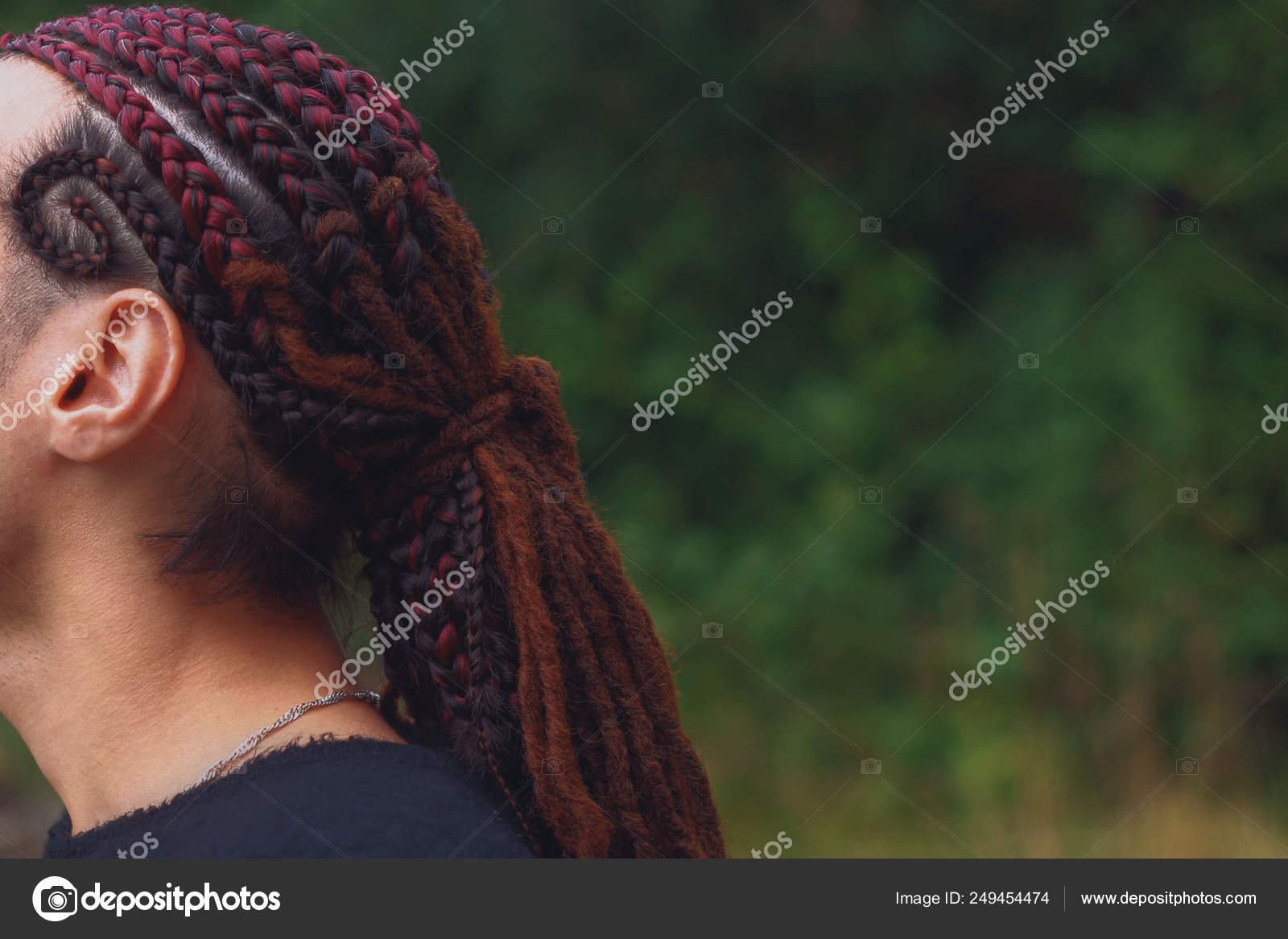 Ethnic Hairstyle Men Dreadlocks On The Background Of Nature