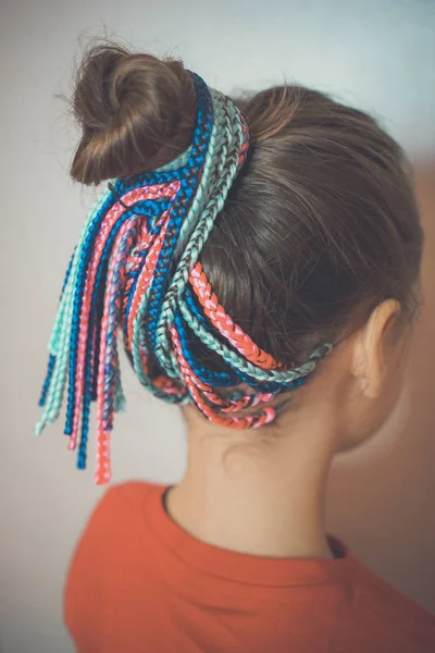 Pigtails on the back of the head braided hair African braids, many thin braids — Stock Photo, Image