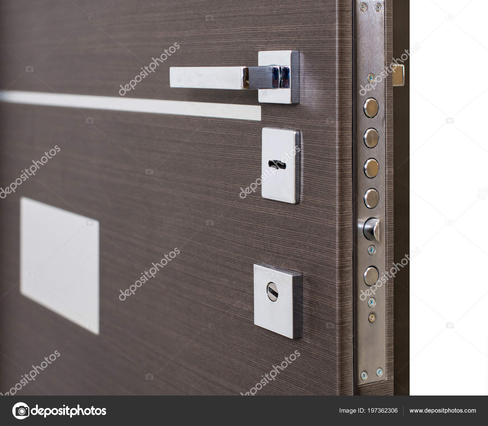 Open Door Door Lock Dark Brown Door Closeup Modern Interior