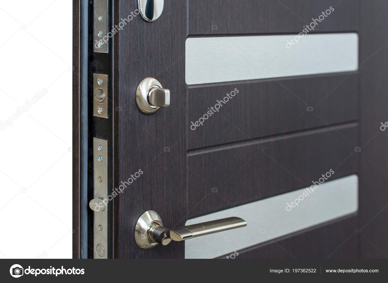 Open Door Door Lock Dark Brown Door Closeup Modern Interior