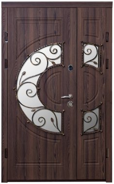 Closed wooden door isolated at white background. Image of a closed door. Entrance to apartment. Brown wood veneer front door for office, with lock and handle. Modern Door design. clipart