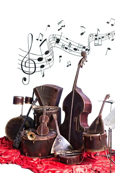 Instrumentos Musicales Antiguos Época Sobre Fondo Blanco Instrumento Música Clásica —  Fotos de Stock
