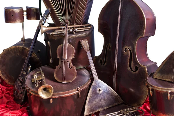 Старі Старовинні Музичні Інструменти Білому Тлі Класичний Музичний Інструмент — стокове фото