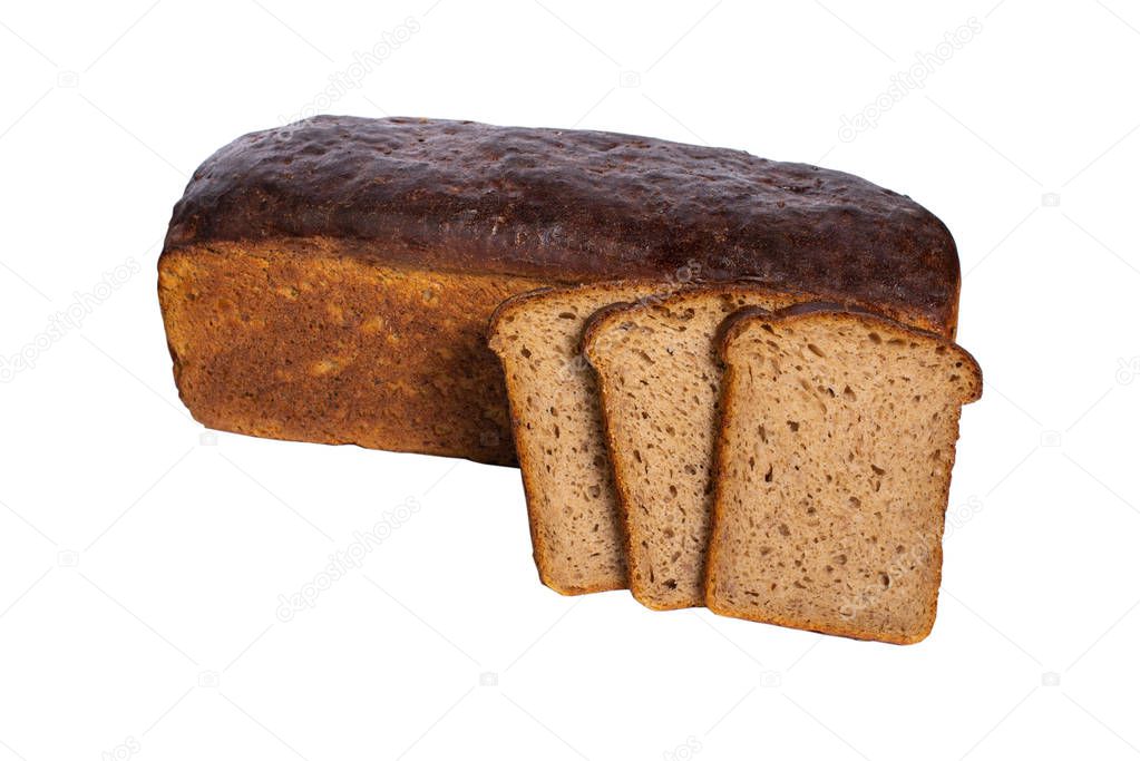 Fresh sliced rye bread on white background