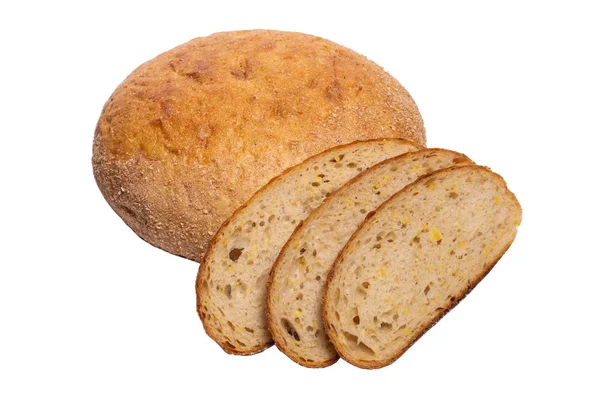 Roti gandum yang diiris segar dengan latar belakang putih — Stok Foto