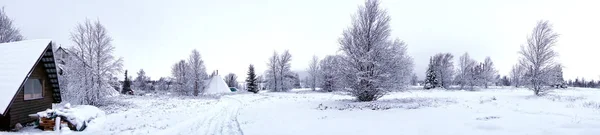 Panoramablick Auf Kleine Hütte Der Wintersaison Lovozero Norden Von Russland — Stockfoto