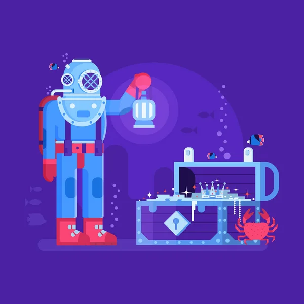 Descubriendo y Concepto de Éxito con Deep Diver — Vector de stock