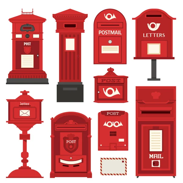 Cassette postali rosse e icone Letterbox — Vettoriale Stock