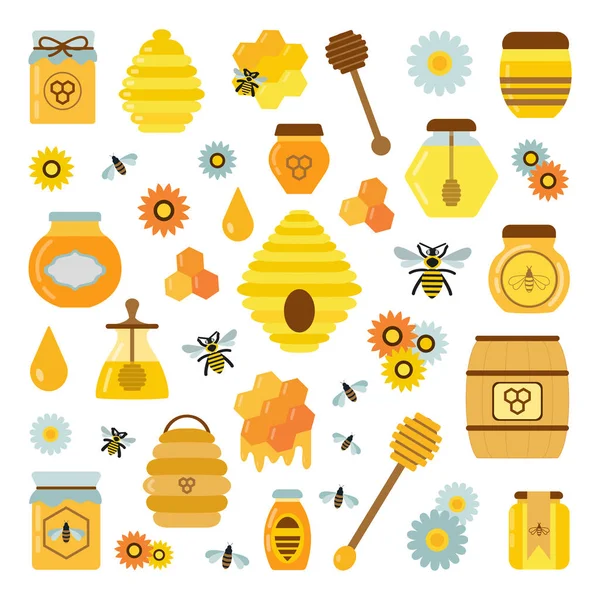 Ensemble d'icônes de produits biologiques au miel — Image vectorielle