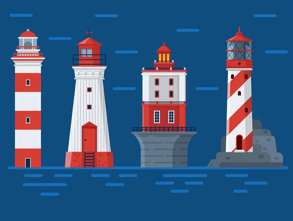 Red Lighthouses on Sea Background — Stock Vector